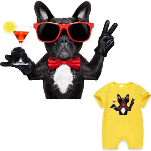 Fabric Patches Drink Champagne Dog Diy Accessory Clothes Decoration Print On T-Shirt Washable New Design Iron Patch