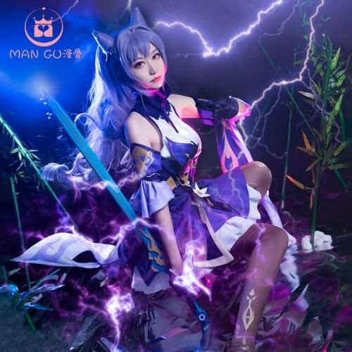Genshin Impact Keqing Game Suit Cospaly Costume Womens Mona Cos Suit