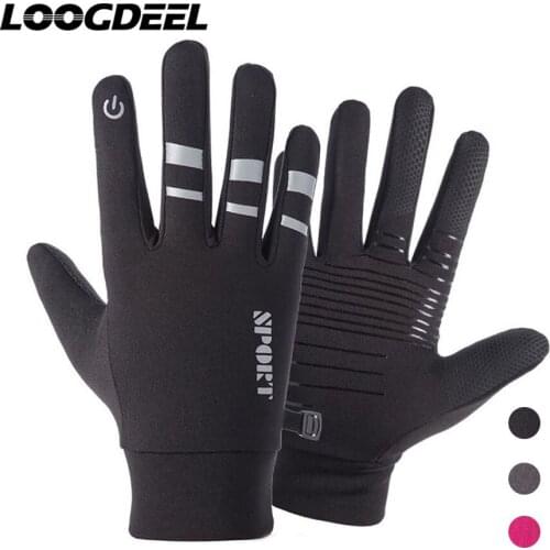 LOOGDEEL Touch Screen Bike Gloves Winter Thermal Windproof Warm Full Finger Cycling Glove Anti-slip Bicycle Gloves For Men Women