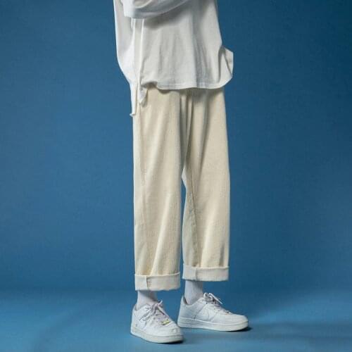 Winter Cotton Thicken Corduroy Pants Mens Fashion Retro Casual Straight Pants Men Streetwear Loose Hip-hop Wide-leg Pants Mens