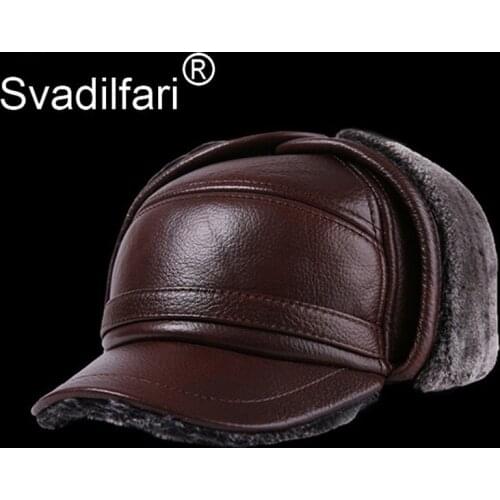Winter Mens Leather Hat Thicken Leather Cowhide Baseball Caps With Ears Warm Snapback Dads Hats Sombrero De Cuero Del Hombre