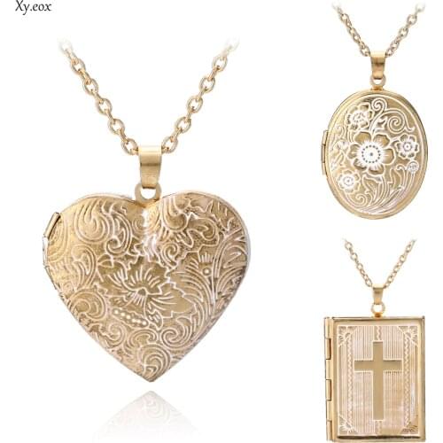 Gold Romantic Love Heart Picture Photo Frame Memory Locket Pendant Necklace