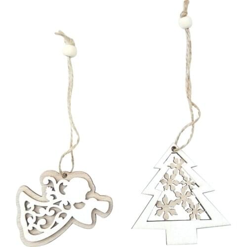 2PCS Christmas Tree Wood Ornaments Angel Xmas Tree Snowflake Heart Hanging Embellishments for Christmas Decor and DIY Crafts