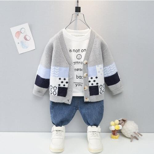 New Spring Fashion Autumn Children Boys Girls Kids Patchwork Coat Smile T-shirt Pants Jeans 3Pcs/Sets Baby Clothing Tracksuits