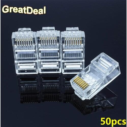 50pcs 8 Pin RJ45 Connector Cat6 Modular Cable Plug Cat 6 Network Ethernet Crystal Plugs RJ45 Connectors HY1564