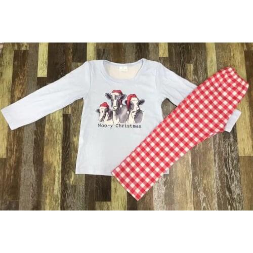 Boutique childrens clothing Christmas cute cow pattern red and white plaid sets boys and girls matching sets 11