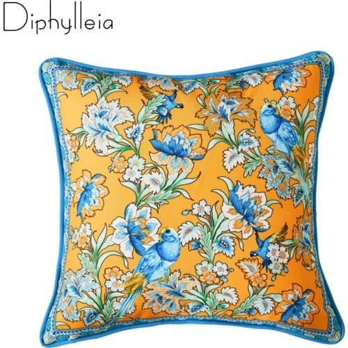 Diphylleia Cushion Cover Countryside Style Plants Flowers Birds Print Nordic Home Decorative Pillowcase 18 Inch Invisible zipper