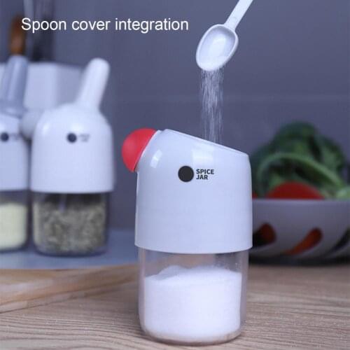 Two in One Spice Jar One-Piece Design Moisture-proof Lid Spoon Multi-function Spices Pepper Bottles Salt Shakers Storage