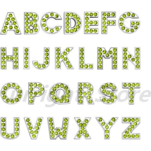 1pc A-Z Green Rhinestone English Letter Alphabet Internal Dia: 8mm Slide Letter Charms Fit DIY Keychain Bracelet Pet Collar Gift