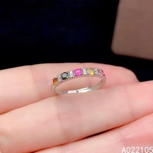 KJJEAXCMY fine jewelry 925 sterling silver inlaid Natural Tourmaline women fashion fresh round adjustable gem row ring support d