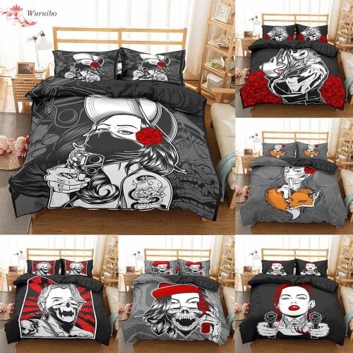 Beautiful Cool Woman Bedding Set Mafia Woman Holding Gun Duvet Cover Sets 3pcs King Queen Full Luxury Comforter Girls Bed Cover