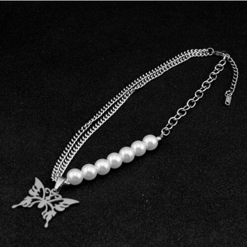 Kpop Gothic Harajuku Multilayer Angel Cross Rose Butterfly Pendant Chains Necklace Jewelry