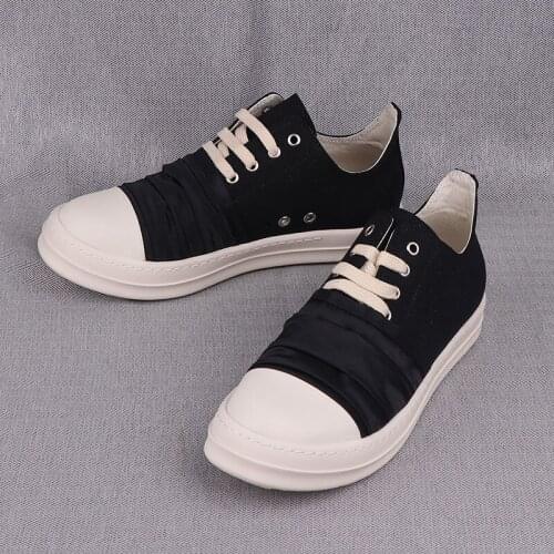 New Season Man Low-top Silk Folds Black Lace-up Shoes Fashion Casual Comfortable Thick Sole Slip On Sneakers