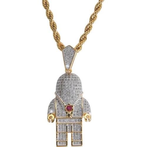 Cubic Zircon Astronaut Pendant Necklace Galaxy Universe Spaceman Hip Hop Necklace Rock Rapper Jewelry