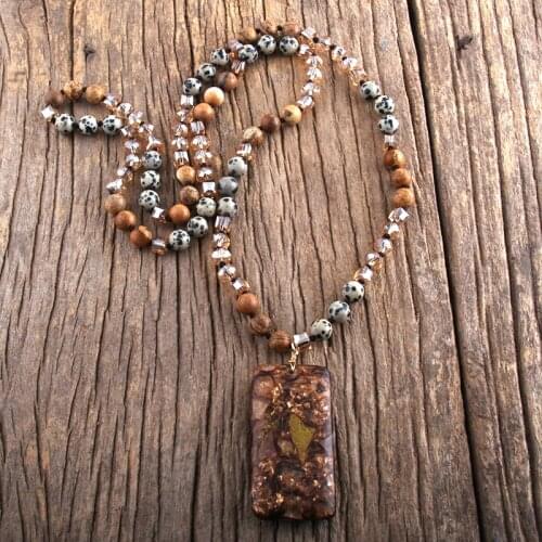 RH Fashion Bohemian Jewelry Handmade Beads Knotted With Semi Precious Rectangle Pendant Necklaces For Women Gift Dropship