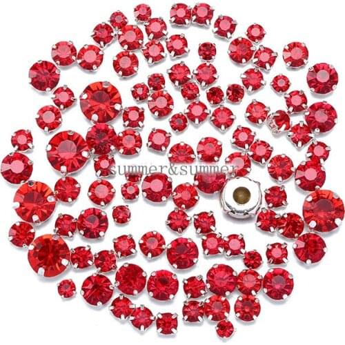 NEW ! MIX Size/some Size Red 4mm-8mm crystal Glass Sew-on Rhinestones Silver or Gold Bottom DIY Womens Dresses 50pcs-200pcs