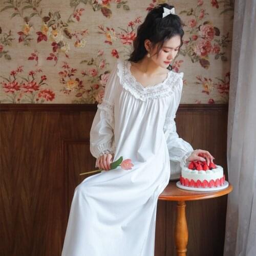 Wasteheart New Women Homewear White Sexy Sleepwear Night Dress Lace Cotton Nightwear Nightgown Sleepwear Luxury Female
