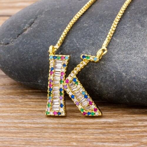 New Arrival Fashion Special Custom Design 26 Initial Letters Necklace Copper CZ Rainbow Pendant Best Family Name Jewelry Gift
