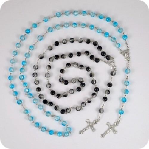 NEW Double Color Glass Rosary Beads Necklace INRI Jesus Cross Pendant Necklaces Catholic Fashion Religious Jewelry