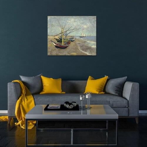 Famous Artist Van Gogh Reproduction Fishing Boats at St. Marys Beach Oil Paintng Print Canvas Wall Art for Home Decor Best Gift
