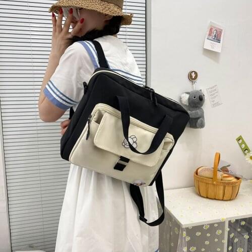 Casual Preppy Style Hit Color Large Capacity Backpack For Women Canvas Shoulder Crossbody Handbag Ladies Multi Layers School Bag