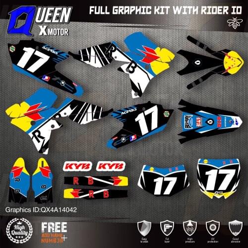 QUEEN X MOTOR Custom Team Graphics Backgrounds Decals 3M Stickers Kit For YAMAHA 14-18YZ250F 15-18YZ250FX WRF250 14-17YZ450F 042