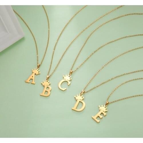 Skyrim 2021 Trend 26 Letter Pendant Necklace With Crown Gold Color Stainless Steel Alphabet Choker Necklaces Jewelry Wholesale