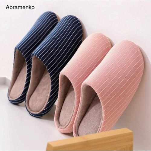 Warm Winter Home Slippers Canvas Cotton Non-Slip Thick Warm House Shoes Women Men Slippers Indoor Shoes Flats Plus Size 37-44