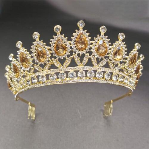 Gold Color Tiaras and Crowns for Bride Wedding Hair Jewelry Veil Headpieces Rhinestone Headbands for Women Girls Hair Ornaments