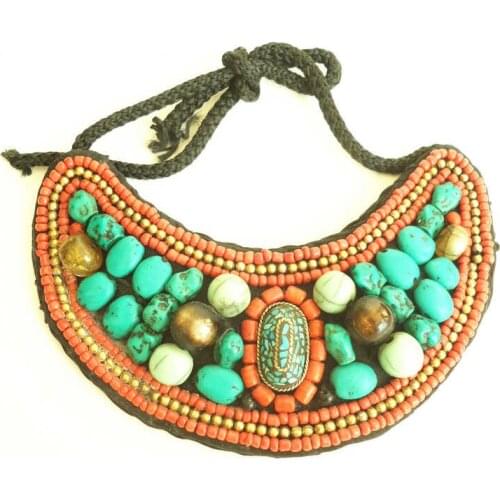 TNL166 Tibetan T-fashion Big Statement Necklace Cloth Sewed Colorful Beads Collar 2017 Fall New