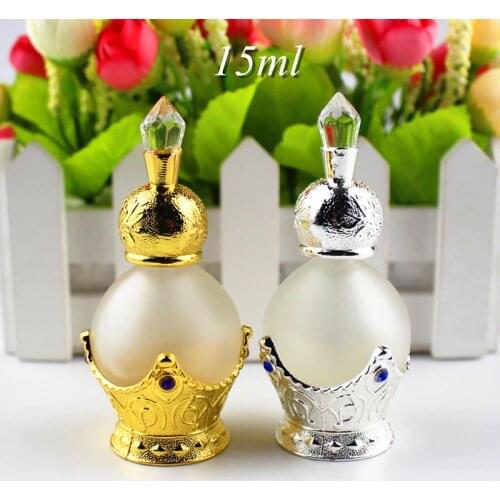 1PC 15ml Vintage Alloy Metal Perfume Bottle Elegantly Essential Oils Bottle Frosting Craft Glass Bottle with Glass Dropper