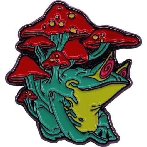 Mushroom pin funny Hypno hat design black ink art flair addition