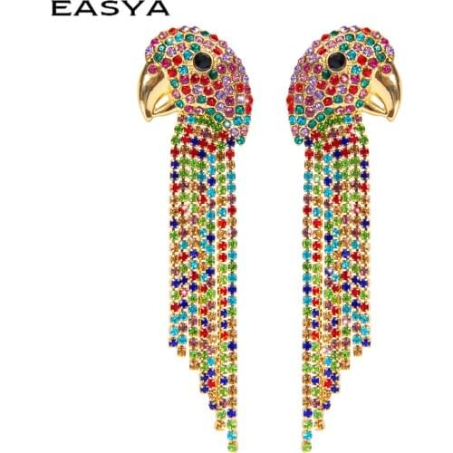 Crystal Parrot Earrings Ladies Trendy Animal Bird Parrot Drop Earrings For Women Fashion Statement Earring Jewelry Gifts