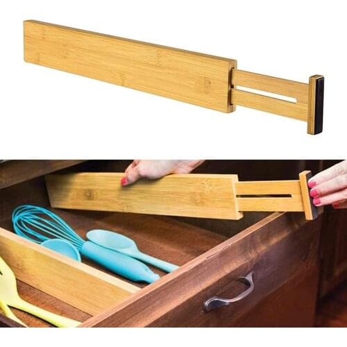ETUUD 1/2/4PCS Bamboo Drawer Dividers Organiser For Bathroom Kitchen Bedroom Partition Spring Loaded Expandable