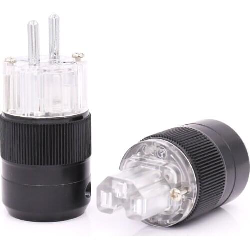 1pair Hifi Eur Schuko Power Connector EU Schuko Rhodium Plated Audio Mains Power Plug Connector +IEC Remale connector