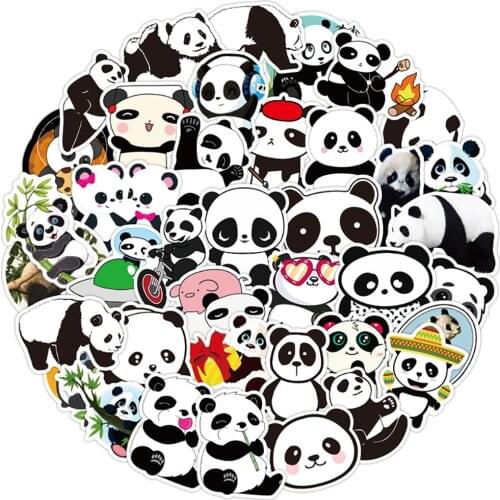 50PCS Kawaii Panda Cartoon Stickers DIY Snowboard Laptop Luggage Fridge Guitar Graffiti Decals Sticker Funny for Kid Toys Gift
