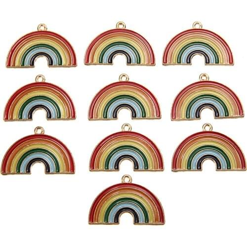 10pcs/set Rainbow Enamel Alloy Charm Pendant Jewelry Necklace Accessory Ornament For DIY Earring Accessories