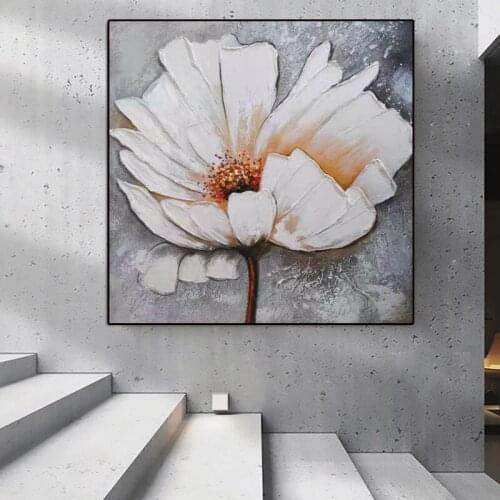 100% Hand-painted Abstract Flower Art Oil Painting Unframed Wall Canvas Gray Colors Art Craft Floral Paintings Large Size