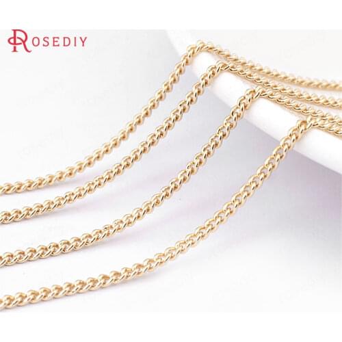 2 Meters Width 1.9MM 24K Champagne Gold Color Copper Encrypted Extended Chains High Quality Diy Jewelry Findings Accessories