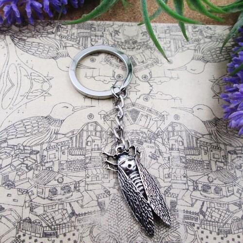 3pcs/Lot Fashion 16*37MM Cicadas Insect 28mm Keyring Metal Chain Silver Color Men Car Gift Keychain