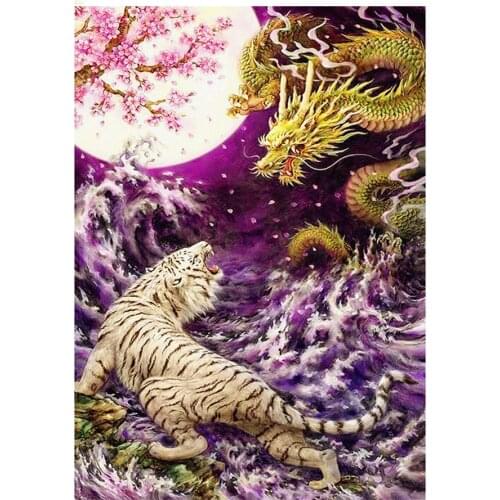 Chinese Dragon Fight White Tiger Mosaic Gift Rhinestones DIY Diamond Embroidery 5D Diamond Painting Diamond Wall Arts Decor