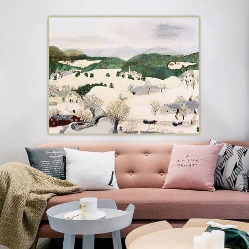 Anna Mary Robertson Grandma Moses《Over the River to Grandmas House》Canvas Oil Painting Aesthetic Picture Decor Home Decoration