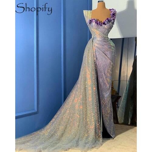 Sparkly Long Evening Dresses 2020 Mermaid Sweetheart Side Slit Sequined Dubai Women African Formal Party Gowns
