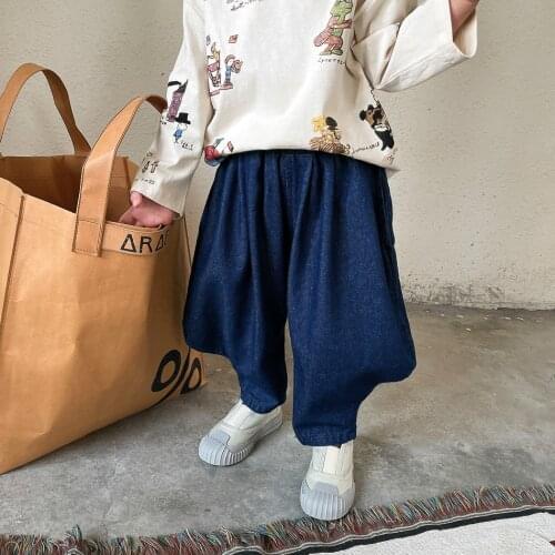 Childrens Pants New Autumn 2021 Girls and Boys Solid Color Loose Casual Korean Fashion Ankle-length Pants Kids Clothes
