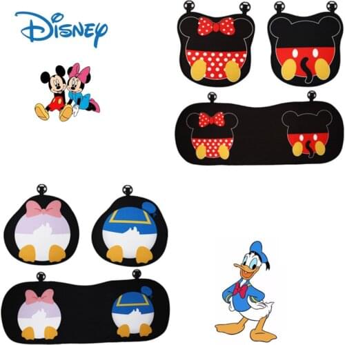Disney Mickey Minnie Cotton Linen Car Seat Donald Duck Cartoon Creative Car Seat Cushion Three-piece General Motor Supplies