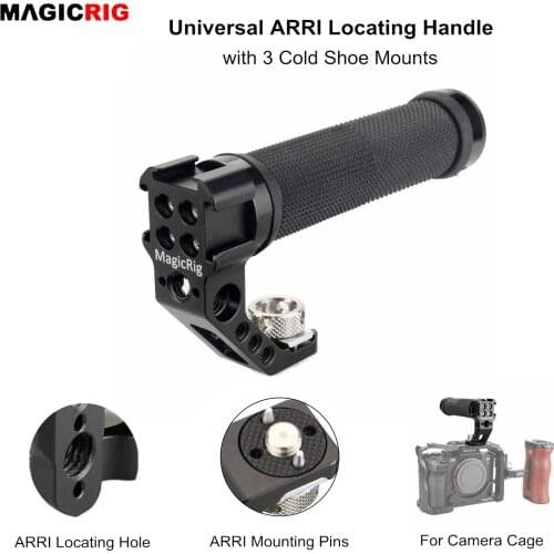 MAGICRIG Top Handle Side Arri Locating Handle with 3 Cold Shoe Mounts for A7C A7RIII A7III A7SIII R5 R6 Camera Cage(Rubber Grip)