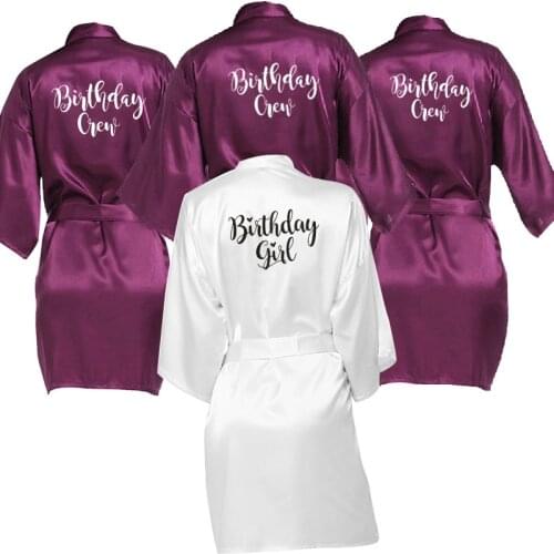 Birthday Girl&Crew Robes Satin Pajamas Robe Dressing Gown Pajamas Gifts for Birthday Party Bathwear Personalized Robes