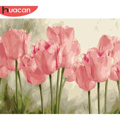 HUACAN Painting By Number Flowers Kits Handpainted Pink Tulips Picture For Adults Drawing On Canvas Home Decor DIY Frame 40x50cm