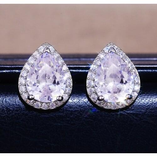 Huitan Brilliant Water Drop Shape Cubic Zirconia Women Stud Earrings Love Jewelry Wedding Engagement Delicate Female Earring Hot