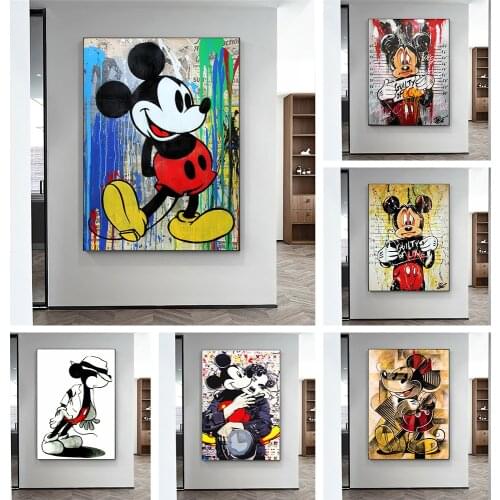 Graffiti Art Disney Mickey and Minnie Canvas Painting Street Art Poster and Print Wall Art Picture for Living Room Home Decor